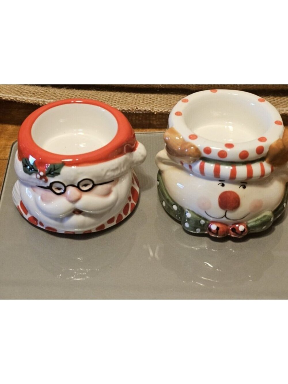2 Home Interiors 2004 Tea Light Candle Holders Christmas Holiday Santa ,Reindeer